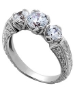 Palladium Round Three Stone Ring with Trellis Setting