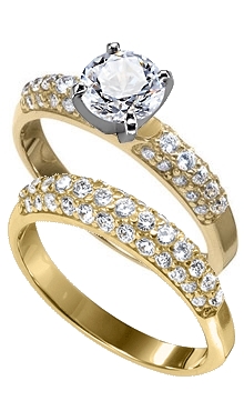 18K Yellow Gold Woman's Engagement Ring with Bead Set Diamond Side Stones and Matching Band (.88 ct. tw.) - Danforth Diamond : engagement ring