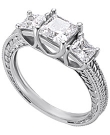 Palladium Three Stone Ring with Leaf Pattern Engraving (1 ct. tw.)
