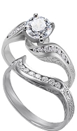 Palladium Engraved Diamond Twisty Ring with Matching Engraved DiamondBand (.50 ct. tw.)