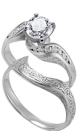 Palladium Engraved Diamond Twisty Ring with Matching Engraved Band (.25 ct. tw.)