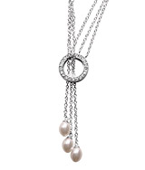 Sterling Silver Lariat with Cubic Zirconia Filled Circle and Three Pearls                                                                                                                                                        