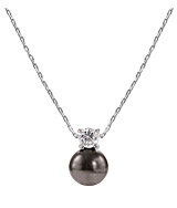 Sterling Silver Cubic Zirconia with Grey Pearl Drop Necklace                                                                                                                                                                     