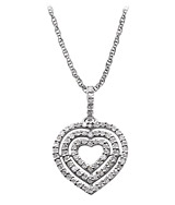 14K White Gold Triple Diamond Heart Pendant with 18 Inch Rope Chain (.25 ct. tw.)                                                                                                                                                
