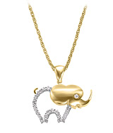 14K Yellow Gold Diamond Elephant Pendant with 18 Inch Rope Chain (.25 ct. tw.)                                                                                                                                                   