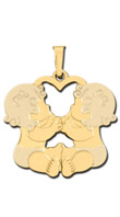 14K Yellow Gold Two Baby Girls Charm - 