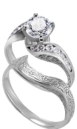 Platinum Engraved Diamond Twisty Ring with Matching Engraved Band (.50 ct. tw.)                                                                                                                                                  