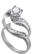 Palladium Engraved Diamond Twisty Ring with Matching Engraved Band (.75 ct. tw.)                                                                                                                                                 