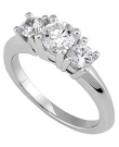 14K White Gold Three Stone Knife Edge Ring with Round Side Stones