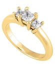 14K Yellow Gold Three Stone Ring with Princess Side Stones