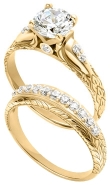 14K Yellow Gold Engraved Matched Set with Diamonds (.21 ct. tw.)