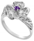 14K White Gold Single Flower Birthstone Ring with Amethyst