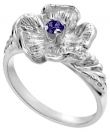 TruSilver Single Flower Birthstone Ring with Chatham Alexandrite