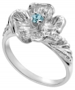 14K White Gold Single Flower Birthstone Ring with Aquamarine