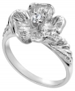 14K White Gold Single Flower Birthstone Ring with Diamond