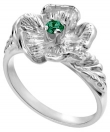 14K White Gold Single Flower Birthstone Ring with Chatham Emerald