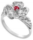TruSilver Single Flower Birthstone Ring with Chatham Ruby