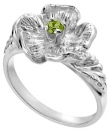14K White Gold Single Flower Birthstone Ring with Peridot