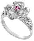 14K White Gold Single Flower Birthstone Ring with Pink Tourmaline