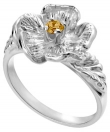 14K White Gold Single Flower Birthstone Ring with Citrine