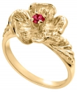 14K Yellow Gold Single Flower Birthstone Ring with Chatham Ruby