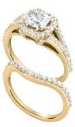 14K Yellow Gold 2.5 mm Halo Engagement Ring with Matching Band (1.11 ct. tw.)