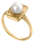 14K Yellow Gold Rectangular Ring with White Pearl