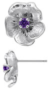 14K White Gold Single Flower Birthstone Earrings with Amethyst