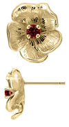 14K Yellow Gold Single Flower Birthstone Earrings with Garnet