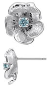 14K White Gold Single Flower Birthstone Earrings with Aquamarine