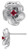 14K White Gold Single Flower Birthstone Earrings with Ruby