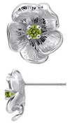 14K White Gold Single Flower Birthstone Earrings with Peridot