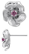 14K White Gold Single Flower Birthstone Earrings with Tourmaline