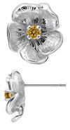 14K White Gold Single Flower Birthstone Earrings with Citrine