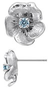 14K White Gold Single Flower Birthstone Earrings with Blue Topaz