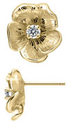 14K Yellow Gold Single Flower Birthstone Earrings with Diamonds