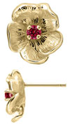 14K Yellow Gold Single Flower Birthstone Earrings with Ruby