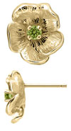 14K Yellow Gold Single Flower Birthstone Earrings with Peridot