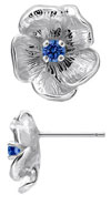 TruSilver Single Flower Birthstone Earrings with Sapphire