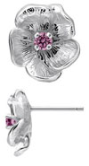 TruSilver Single Flower Birthstone Earrings with Tourmaline