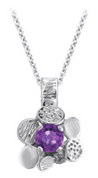 14K White Gold Modern Flower Pendant with Amethyst