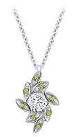 TruSilver Leaf Pendant with Cubic Zirconia and Peridot on Cable Chain