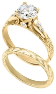 14K Yellow Gold Engraved Matched Set with Diamonds (.09 ct. tw.)